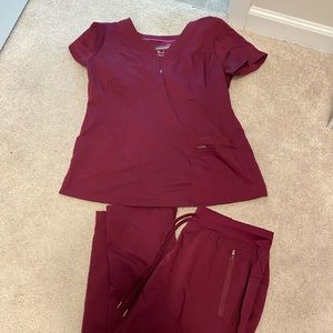 Healing Hands scrubs- wine color- top and bottom are medium. LIKE NEW!!!!